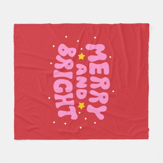 Retro Merry und Bright Holiday Design Fleecedecke (Vorderseite (Horizontal))