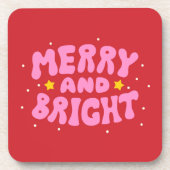 Retro Merry und Bright Holiday Design Getränkeuntersetzer (Vorderseite)