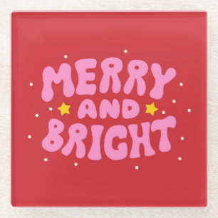 Retro Merry und Bright Holiday Design Glasuntersetzer