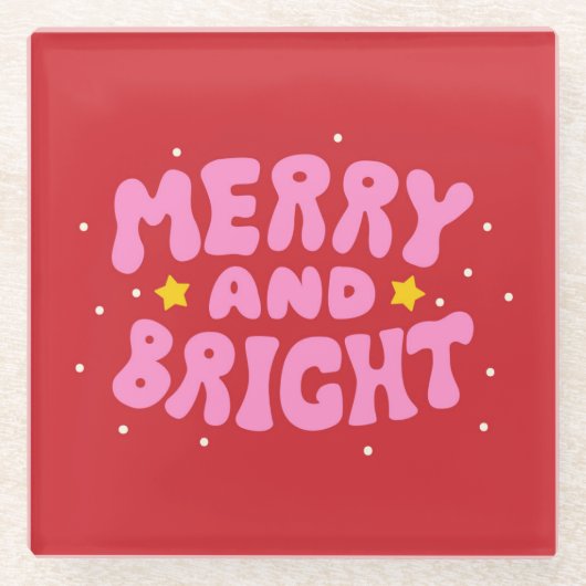 Retro Merry und Bright Holiday Design Glasuntersetzer (Vorderseite)