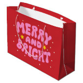Retro Merry und Bright Holiday Design Große Geschenktüte (Rückseite Schrägansicht)