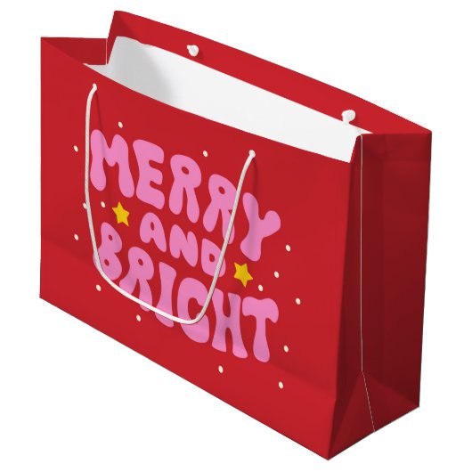 Retro Merry und Bright Holiday Design Große Geschenktüte (Vorderseite Schrägansicht)