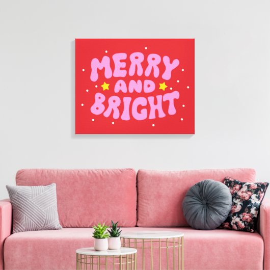 Retro Merry und Bright Holiday Design Leinwanddruck (Insitu (Wohnzimmer))