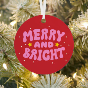 Retro Merry und Bright Holiday Design Ornament Aus Metall