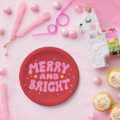 Retro Merry und Bright Holiday Design Pappteller (Party)