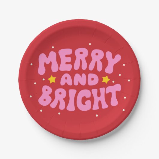 Retro Merry und Bright Holiday Design Pappteller (Vorderseite)