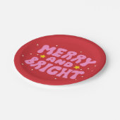 Retro Merry und Bright Holiday Design Pappteller (Schrägansicht)