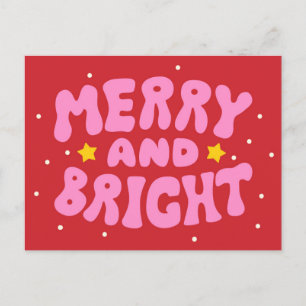 Retro Merry und Bright Holiday Design Postkarte