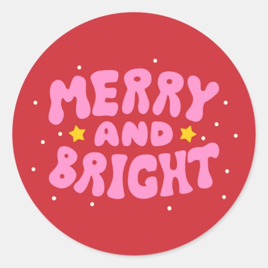 Retro Merry und Bright Holiday Design Runder Aufkleber (Vorderseite)