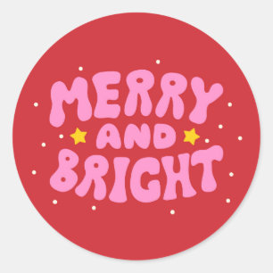 Retro Merry und Bright Holiday Design Runder Aufkleber