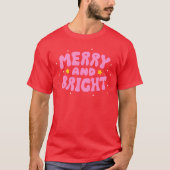 Retro Merry und Bright Holiday Design T-Shirt (Vorderseite)