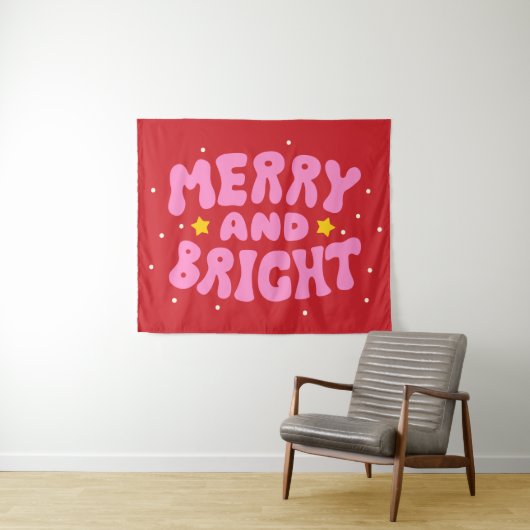 Retro Merry und Bright Holiday Design Wandteppich (Beispiel (Horizontal))