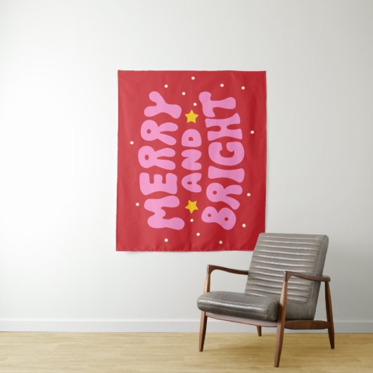 Retro Merry und Bright Holiday Design Wandteppich (Beispiel)
