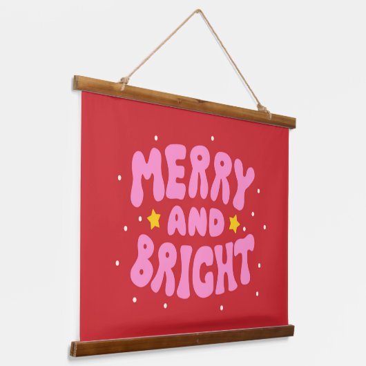 Retro Merry und Bright Holiday Design Wandteppich Mit Holzrahmen (Gewinkelt)