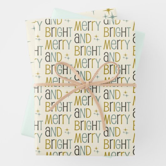 Retro Merry und Bright Midjahrhundert Moderne Weih Geschenkpapier Set (Beispiel)