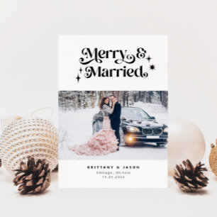 Retro Merry und Verheiratetes Minimalistisches Fot Feiertagskarte