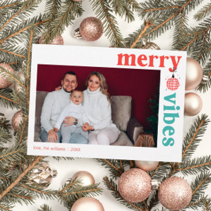 Retro Merry Vibes Familienfoto-Feiertagskarte Feiertagskarte