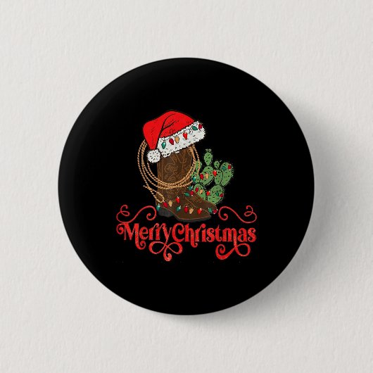 Retro Merry Xmas Weihnachtsmannmütze Cowboy Boots Button (Vorderseite)
