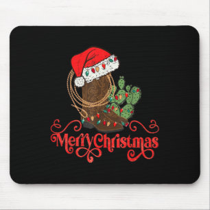Retro Merry Xmas Weihnachtsmannmütze Cowboy Boots Mousepad