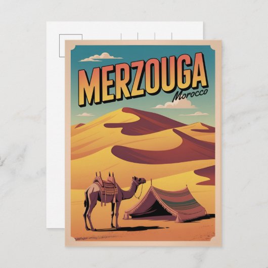 Retro Merzouga sahara camel ride morocco travel gi Postkarte (Vorne/Hinten)