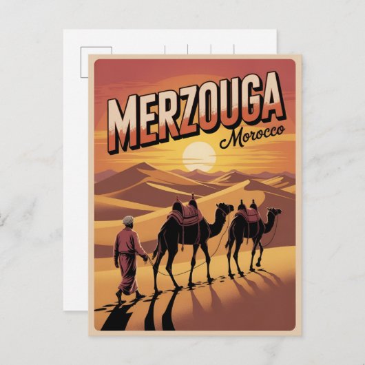 Retro Merzouga sahara camel ride morocco travel gi Postkarte (Vorne/Hinten)
