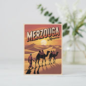 Retro Merzouga sahara camel ride morocco travel gi Postkarte (Stehend Vorderseite)