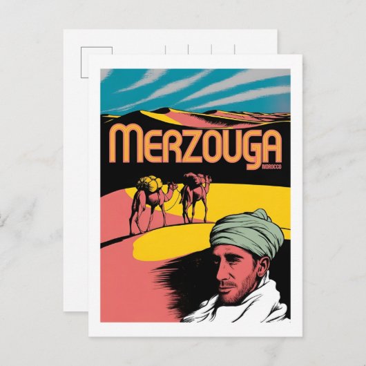 Retro Merzouga sahara camel ride morocco travel Postkarte (Vorne/Hinten)