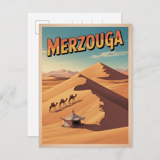 Retro Merzouga sahara camel ride morocco travel  Postkarte (Vorne/Hinten)