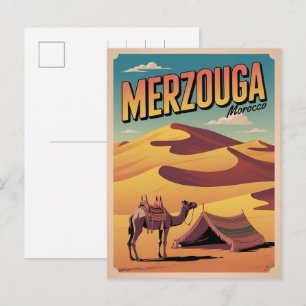 Retro Merzouga Sahara Kamelritt Marokko Reise gi Postkarte