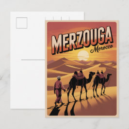 Retro Merzouga Sahara Kamelritt Marokko Reise gi Postkarte