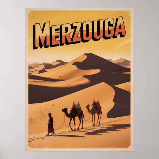 Retro Merzouga Sahara Kamelritt Marokko Reise Poster (Vorne)