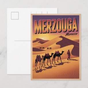 Retro Merzouga Sahara Kamelritt Marokko Reise  Postkarte