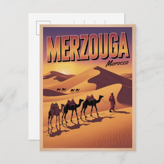Retro Merzouga Sahara Kamelritt Marokko Reise  Postkarte (Vorne/Hinten)