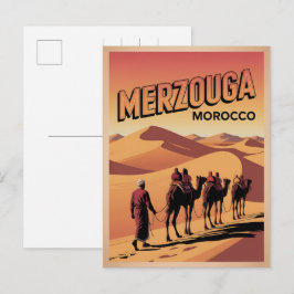 Retro Merzouga Sahara Kamelritt Marokko Reise  Postkarte
