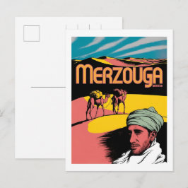 Retro Merzouga Sahara Kamelritt Marokko Reise  Postkarte