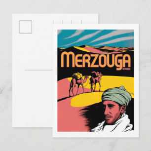 Retro Merzouga Sahara Kamelritt Marokko Reise Postkarte