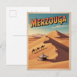 Retro Merzouga Sahara Kamelritt Marokko Reise  Postkarte