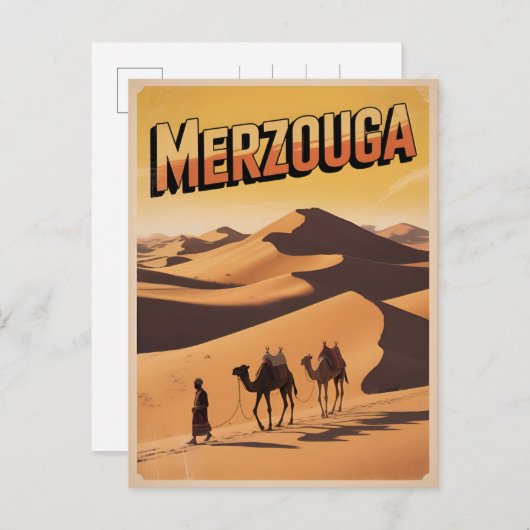 Retro Merzouga Sahara Kamelritt Marokko Reise Postkarte (Vorne/Hinten)