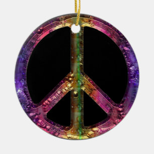 Retro-Metall-Grunge-Friedenszeichen-Weihnachtsdeko Keramik Ornament