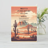 Retro Mexican Cactus Wüstenhochzeit Einladung (Stehend Vorderseite)