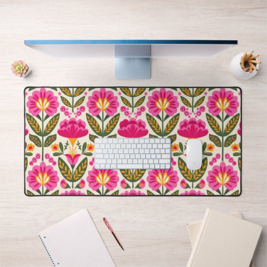 Retro Mexican Flowers Fuchsia Pink Floral Schreibtischunterlage (Büro 1)