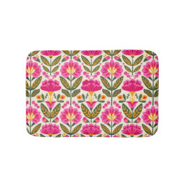Retro Mexican Talavera Flowers Fuchsia Pink Floral Badematte