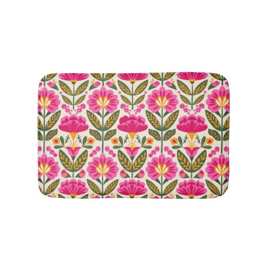 Retro Mexican Talavera Flowers Fuchsia Pink Floral Badematte (Vorderseite)