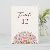 Retro Mexican Terrain Mandala Wedding Table Number Einladung (Stehend Vorderseite)