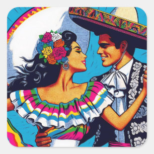 Retro-Mexikanische Tanz-Folklore-Party Quadratischer Aufkleber