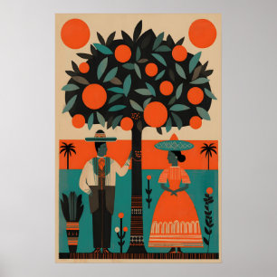 Retro-Mexikanischer Volksdruck Lebendige Illustrat Poster