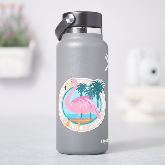 Retro Miami Beach Look Flamingo Sticker (HydroFlask)