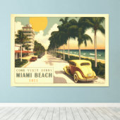 Retro Miami Beach Ocean Drive Postkarte der 20er J Leinwanddruck (Insitu (Holzboden))