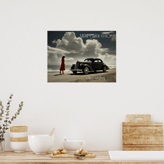 Retro Miami Beach Roadster der 40er Jahre am Stran Poster (Küche)