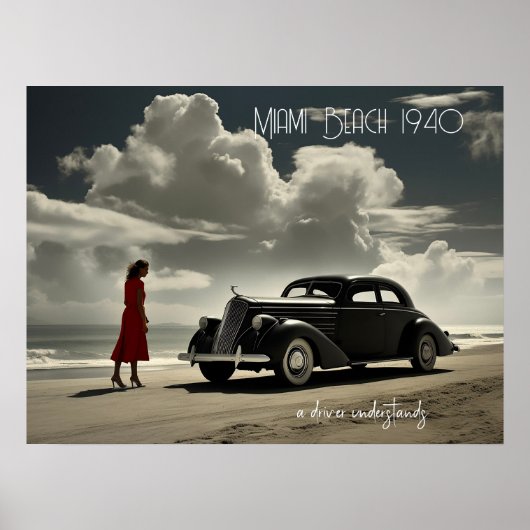 Retro Miami Beach Roadster der 40er Jahre am Stran Poster (Vorne)